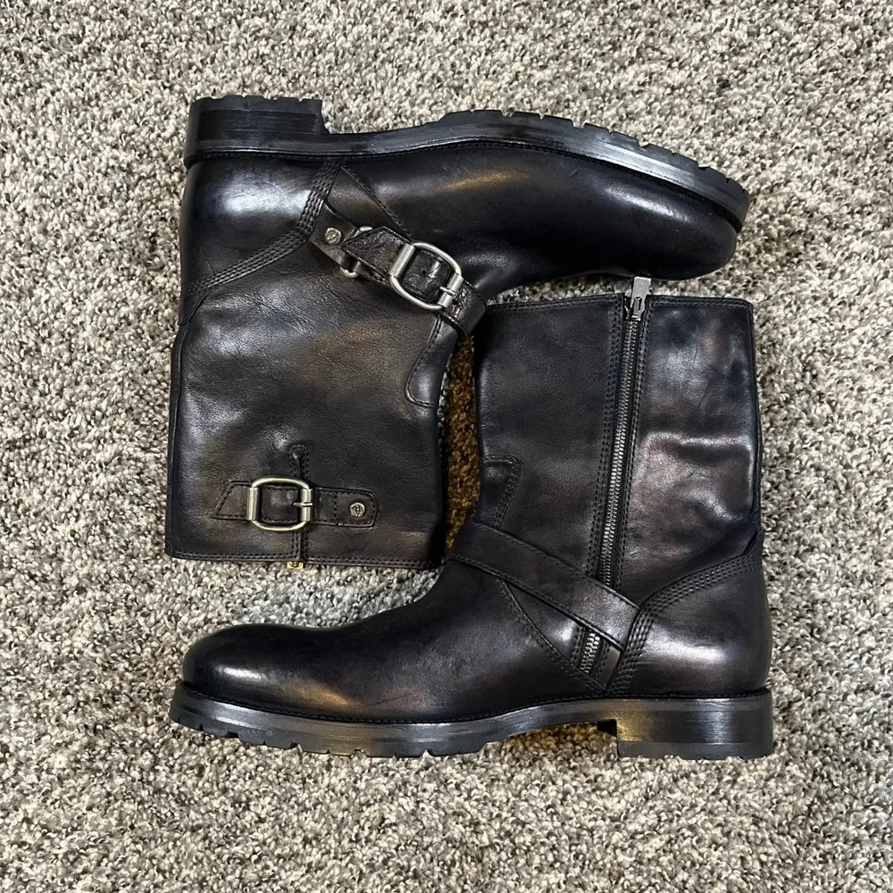 Jimmy Choo Mens Black Leather Engineer Boots Buckle Zip Moto Italy 44 US 11